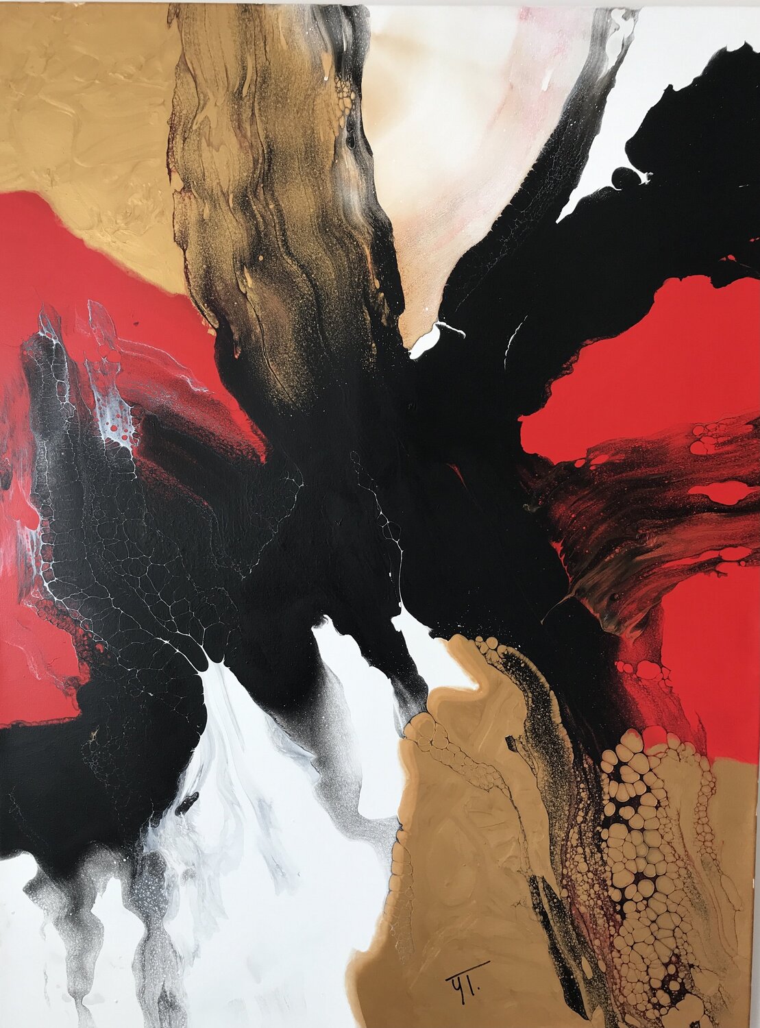 Noir ,Blanc, Rouge et Or. Yves Thomas Original painting for sale