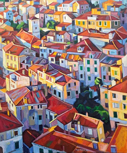 Red roofs by Maja Đokić Mihajlović, Painting for Sale on Select