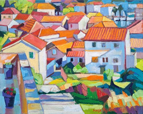 View of the rooftops of Jelsa by Maja Đokić Mihajlović, Painting for Sale on Select