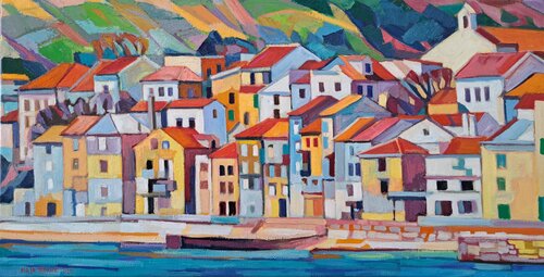 Seaside town by Maja Đokić Mihajlović, Painting for Sale on Select