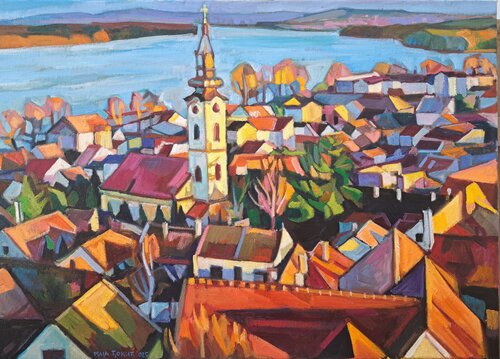 Zemun roofs, 1 by Maja Đokić Mihajlović, Painting for Sale on Select