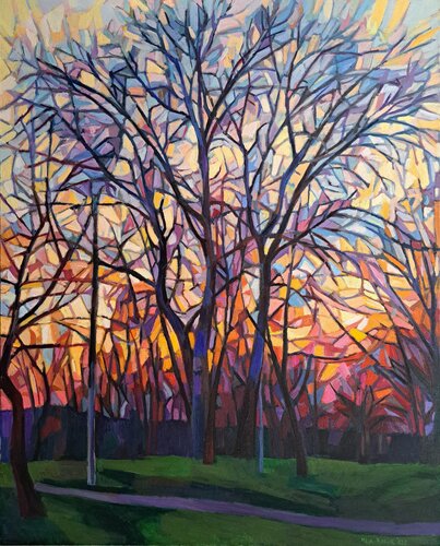 Winter sunset by Maja Đokić Mihajlović, Painting for Sale on Select