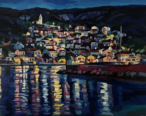 Night in Jelsa by Maja Đokić Mihajlović, Painting for Sale on Select