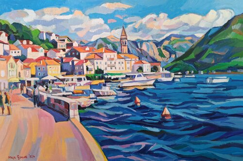Sunlit Perast by Maja Đokić Mihajlović, Painting for Sale on Select
