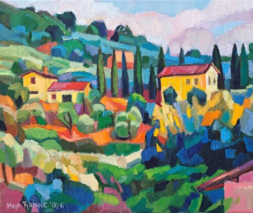 Sunlit Hill of Tuscany by Maja Đokić Mihajlović, Painting for Sale on Select