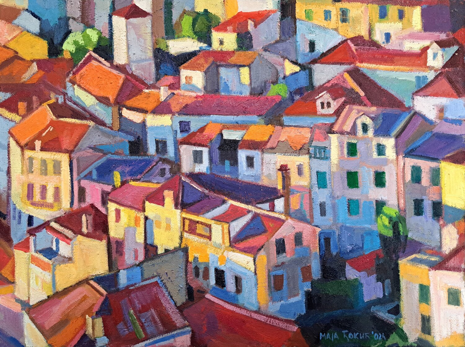 Roofs Maja Đokić Mihajlović Original painting for sale