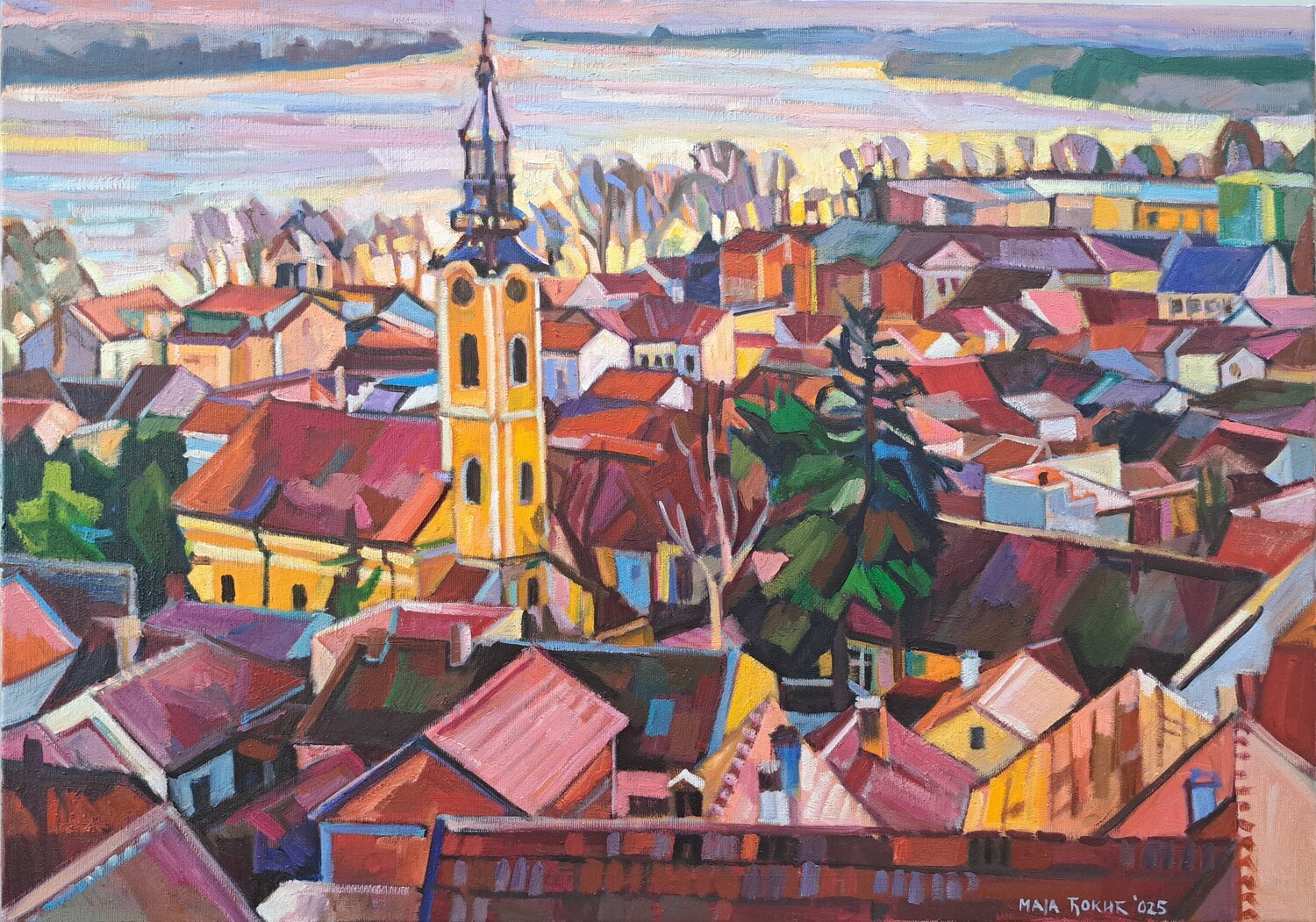 Zemun roofs Maja Đokić Mihajlović Original painting for sale