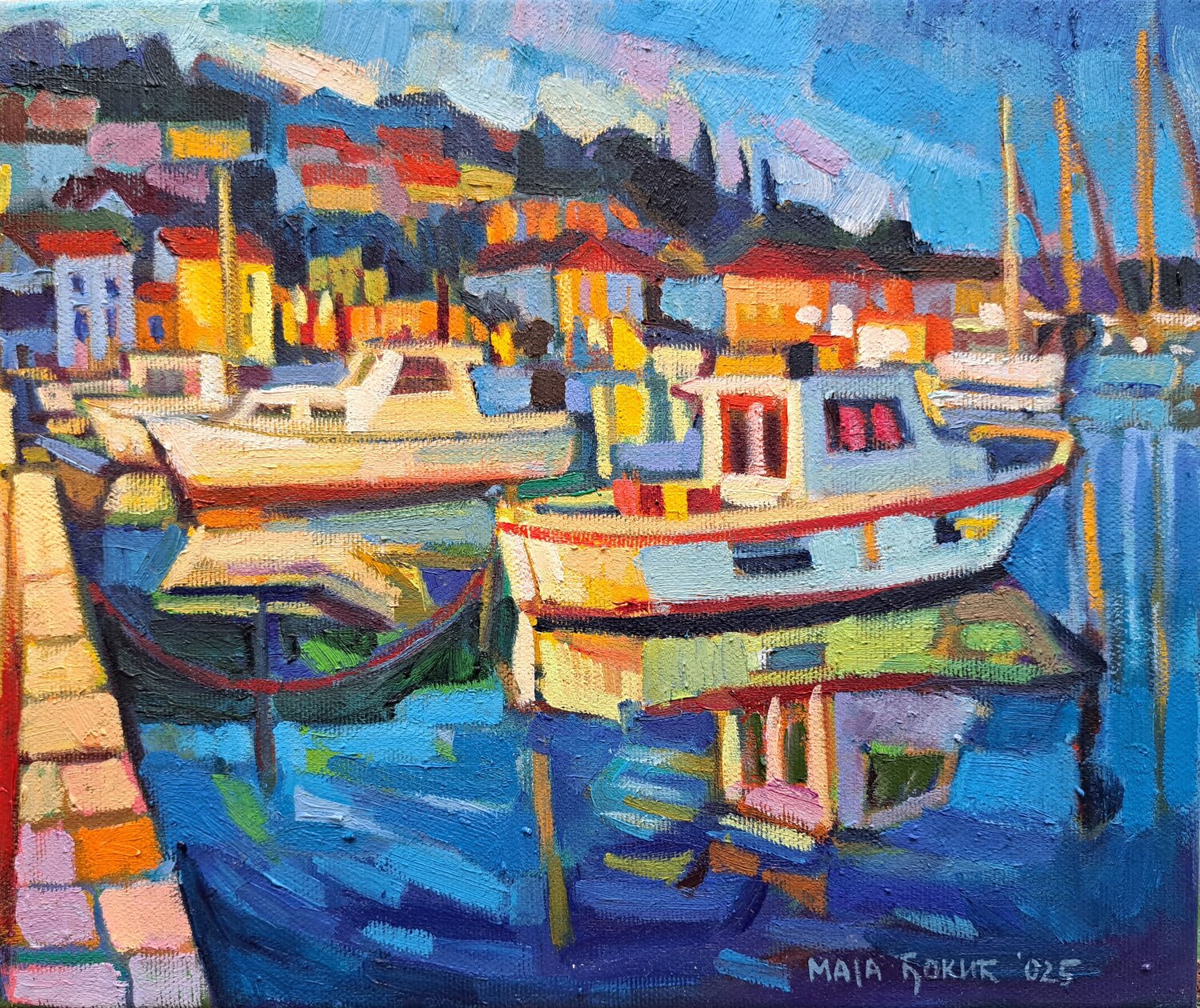 Night in the harbor Maja Đokić Mihajlović Original painting for sale