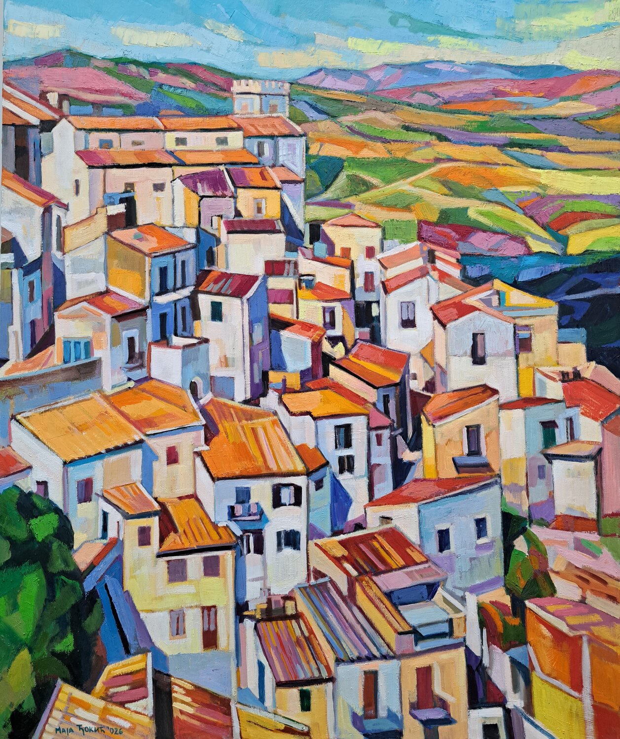 Roofs Maja Đokić Mihajlović Original painting for sale