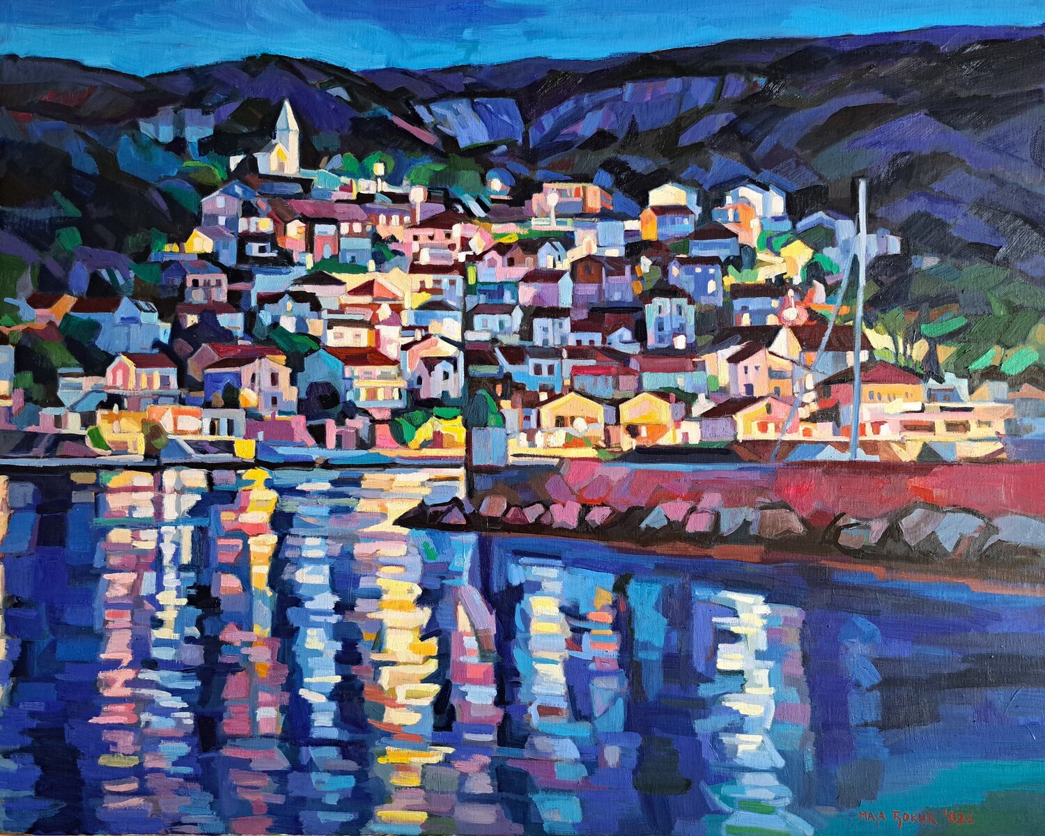 Night in Jelsa Maja Đokić Mihajlović Original painting for sale