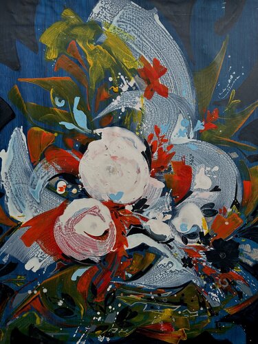 Gardens of Joy Series in Deep Blue by Deusa Blumke, Painting for Sale on Select