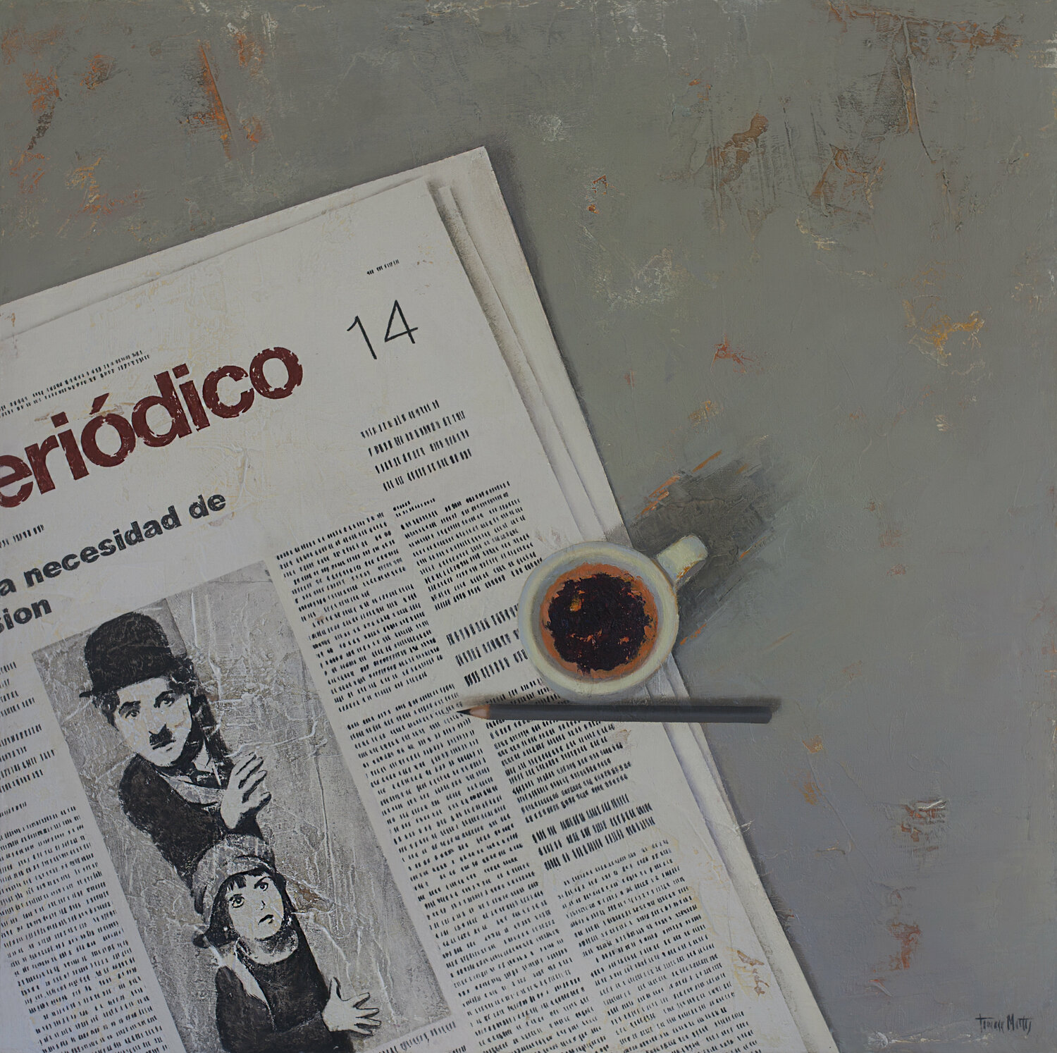 CHAPLIN AND NEWS Tomasa Martín Original painting for sale