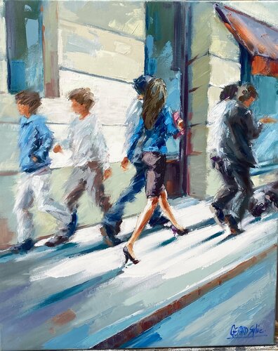 En allant au bureau by Sylvie Gérard, Painting for Sale on Select