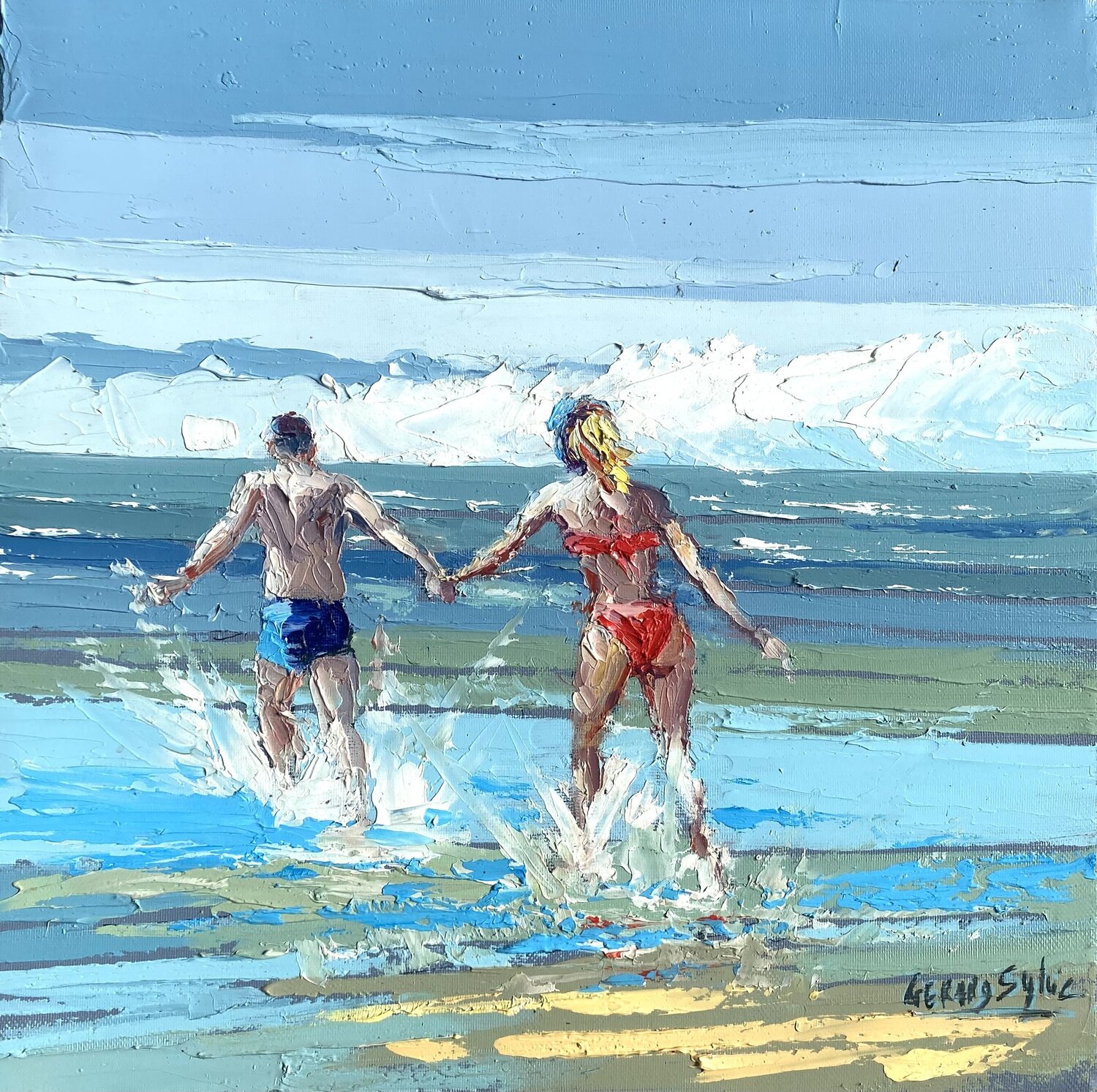 Baignade à deux Sylvie Gérard Original painting for sale
