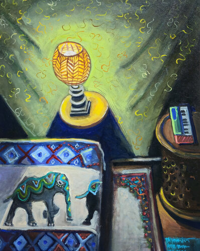 Office Still Life With Pachyderms by Shelton Walsmith, Painting for Sale on Select