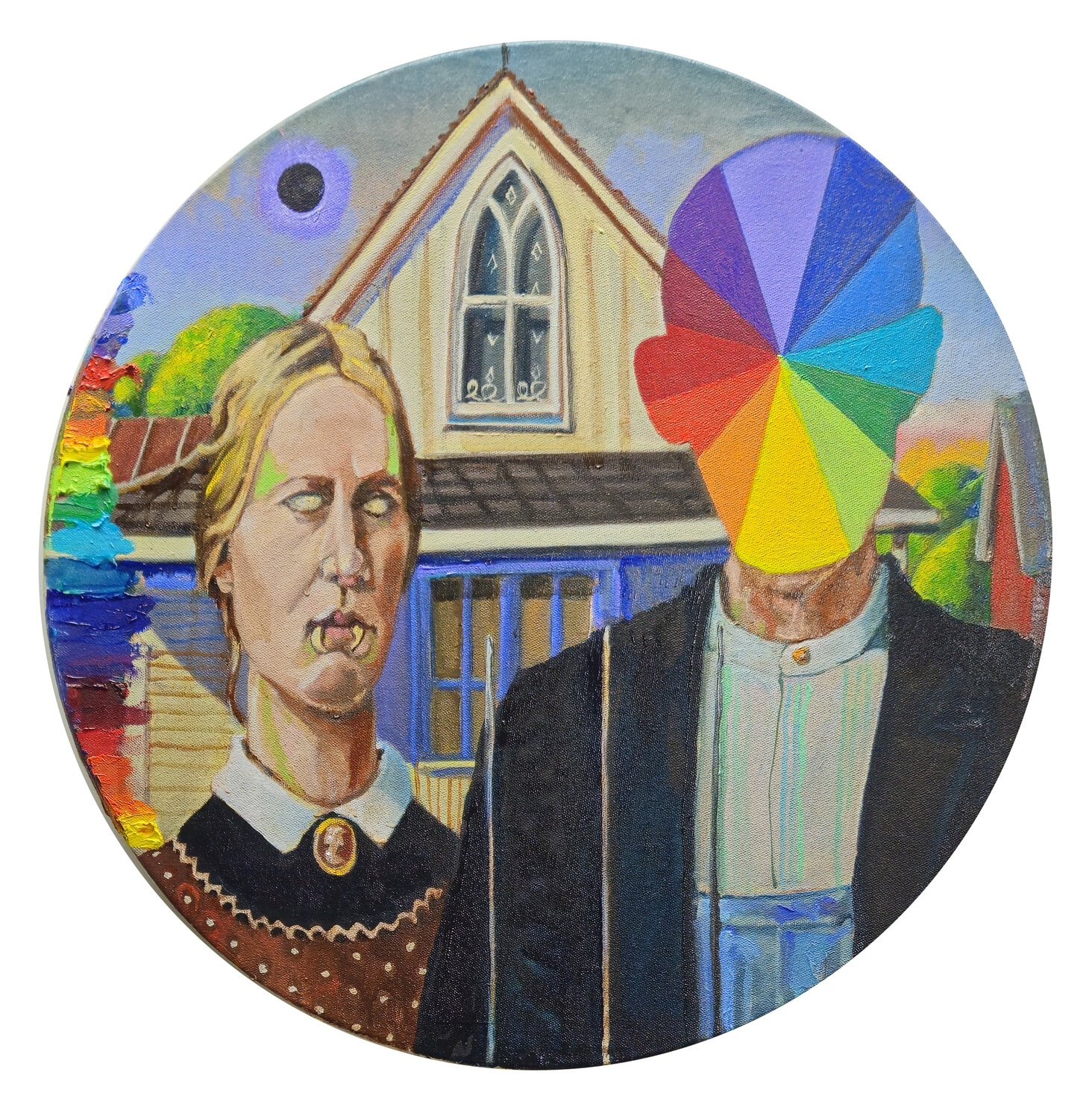 Testing the Replacement Theory or Sphere of a Black Planet tondo Shelton Walsmith Original painting for sale