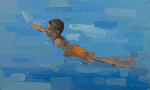 Chico en la piscina by Juan Manuel Alvarez Cebrián, Painting for Sale on Select