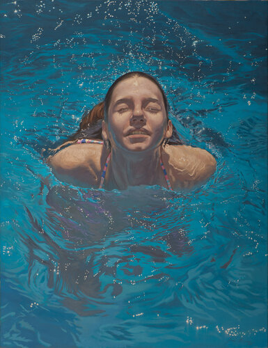 Mujer en la piscina by Juan Manuel Alvarez Cebrián, Painting for Sale on Select