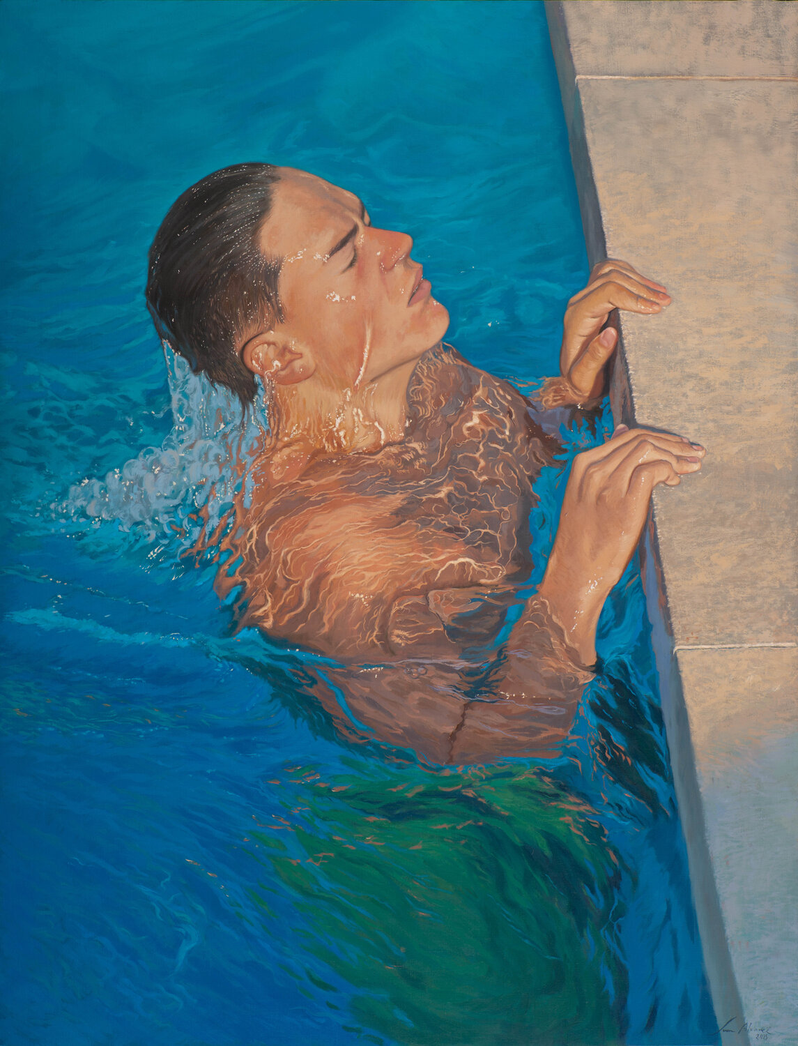 Chico en la piscina Juan Manuel Alvarez Cebrián Original painting for sale