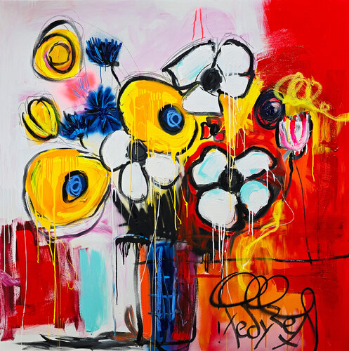 Symphony of Disarray_ Floral Firestorm by Tadas Zaicikas, Painting for Sale on Select