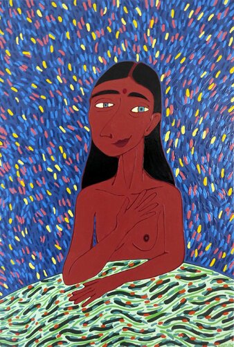 At the table VI - Indian woman by Hugo Castilho, Painting for Sale on Select