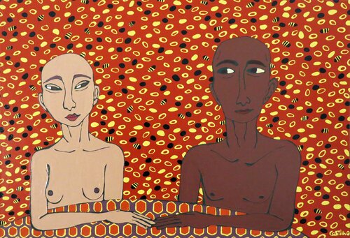 At the table XII - Couple by Hugo Castilho, Painting for Sale on Select
