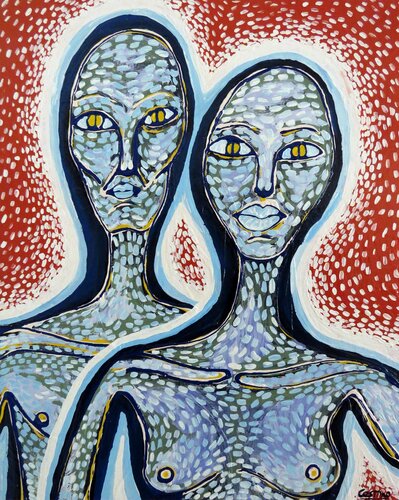 Alien couple by Hugo Castilho, Painting for Sale on Select
