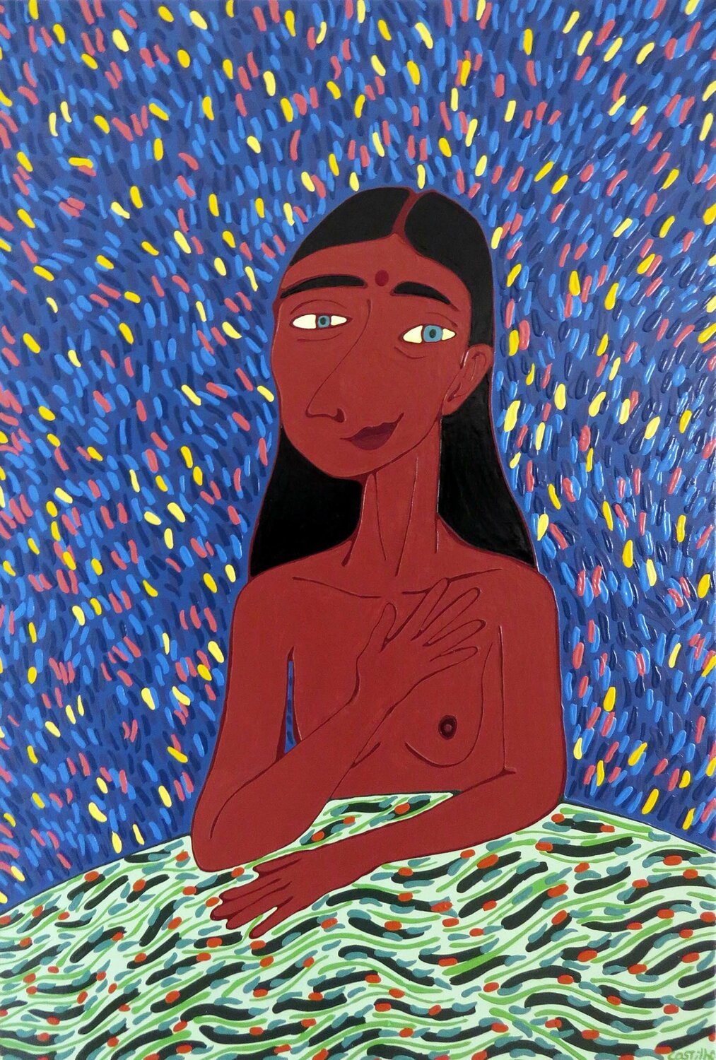 At the table VI - Indian woman Hugo Castilho Original painting for sale