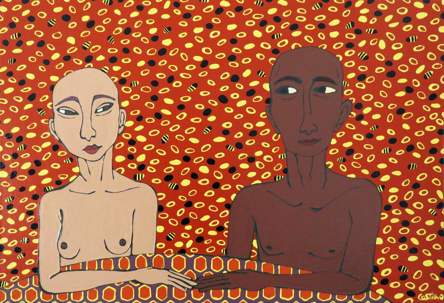 At the table XII - Couple Hugo Castilho Original painting for sale