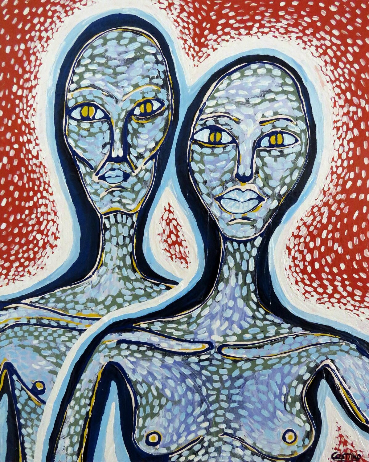 Alien couple Hugo Castilho Original painting for sale