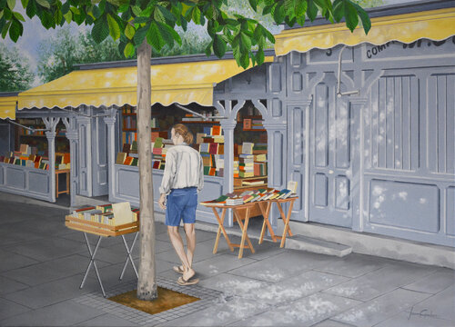 FERIA DE LIBROS (Cuesta de Moyano - Madrid) by Edmundo Sanz-Gadea, Painting for Sale on Select