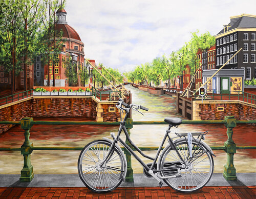 PRIMAVERA EN EL CANAL SINGEL. Amsterdam by Edmundo Sanz-Gadea, Painting for Sale on Select