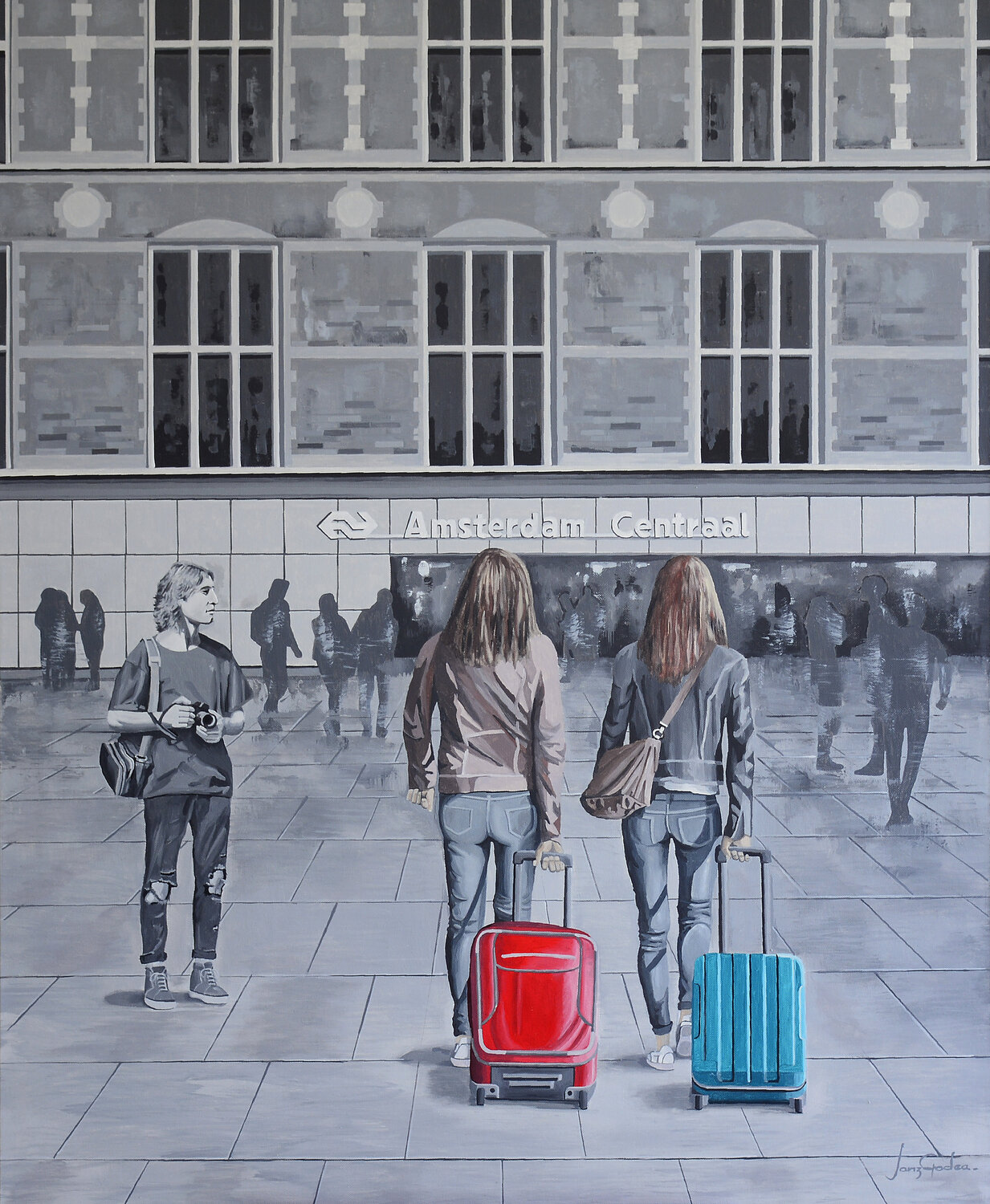 TURISTAS EN AMSTERDAM (Amsterdam) Edmundo Sanz-Gadea Original painting for sale