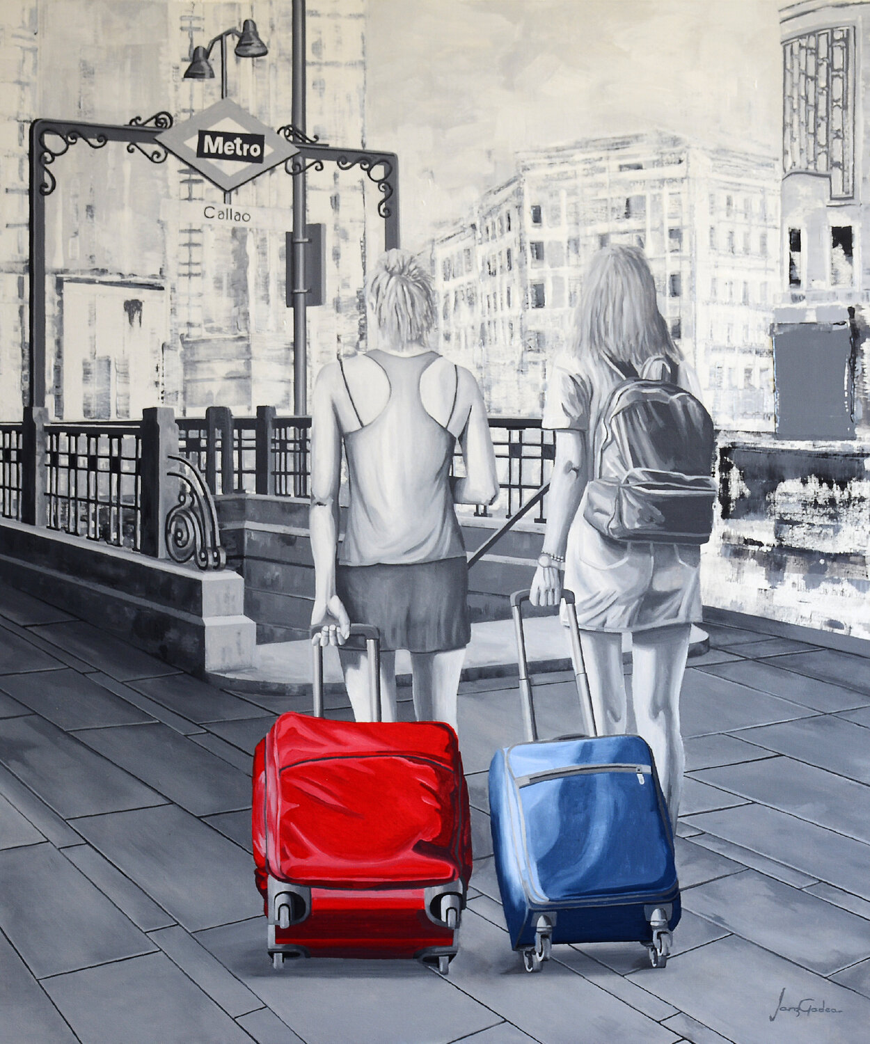 TURISTAS EN MADRID. Plaza de Callao (Madrid) Edmundo Sanz-Gadea Original painting for sale