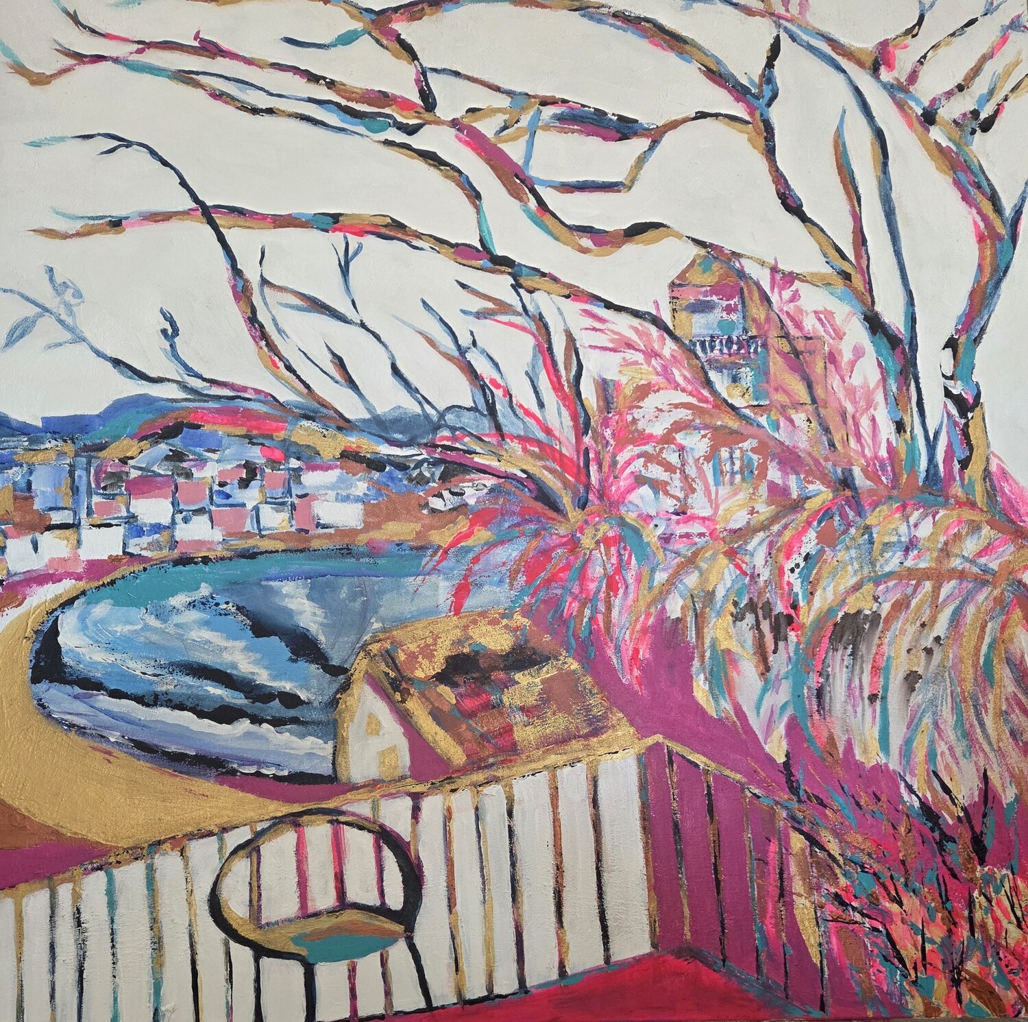 Le balcon de Joëlle Sophie Delavague Originalgemälde zu verkaufen