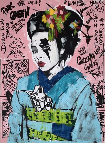 Geisha bunny pink by Erick Artik, Painting for Sale on Select