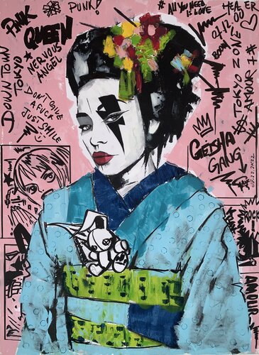 Geisha bunny pink by Erick Artik, Painting for Sale on Select
