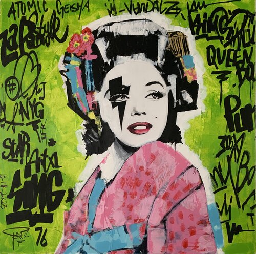 Marilyn Geisha Graffiti Pink by Erick Artik, Painting for Sale on Select