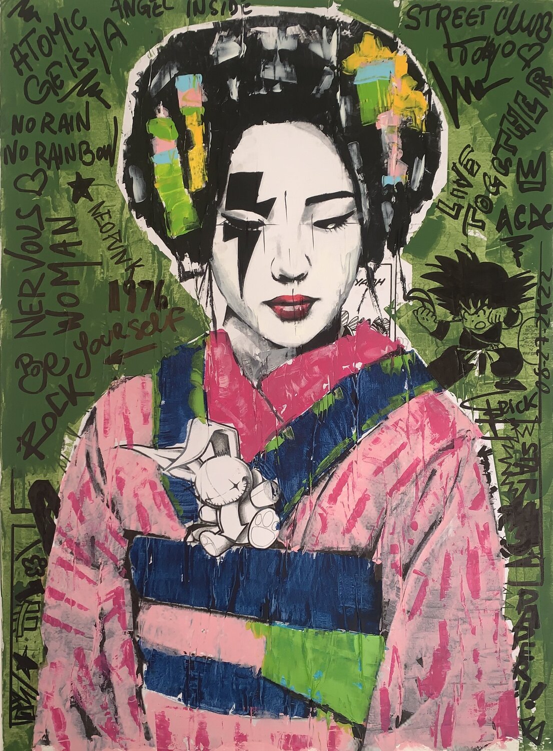 Geisha Manga Green Erick Artik Original painting for sale