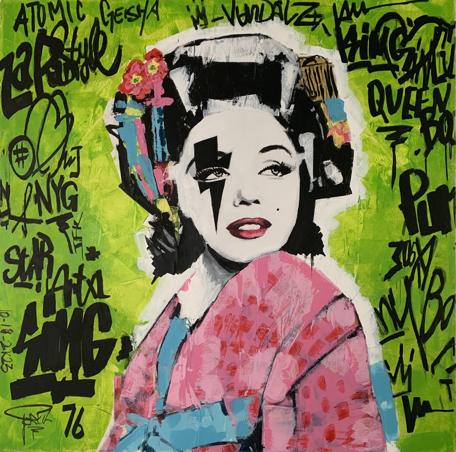 Marilyn Geisha Graffiti Pink Erick Artik Original painting for sale