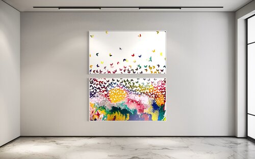 Butterflies Do Fly No 9 (diptych) by Eleni Pratsi, Painting for Sale on Select
