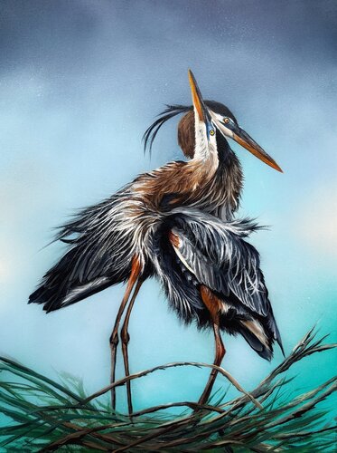 Bird #40 ( blue heron) by Selene's Art, Painting for Sale on Select