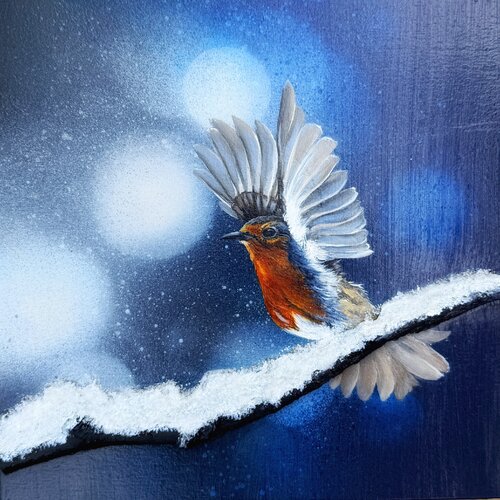 Bird #42 ( Flying high - robin) by Selene's Art, Painting for Sale on Select