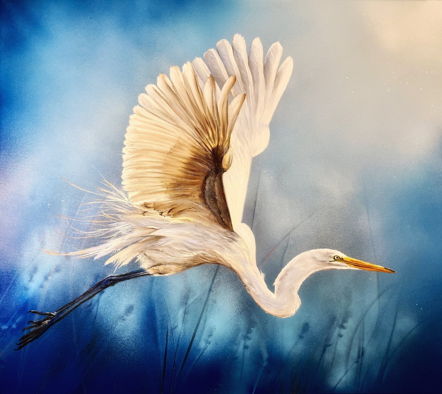 Bird #35 ( white egret) Selene's Art Original painting for sale