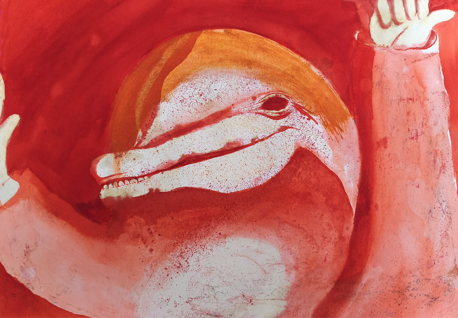 Delfines que mucho saltan, viento traen, y calma espantan Arturo Prins Original painting for sale