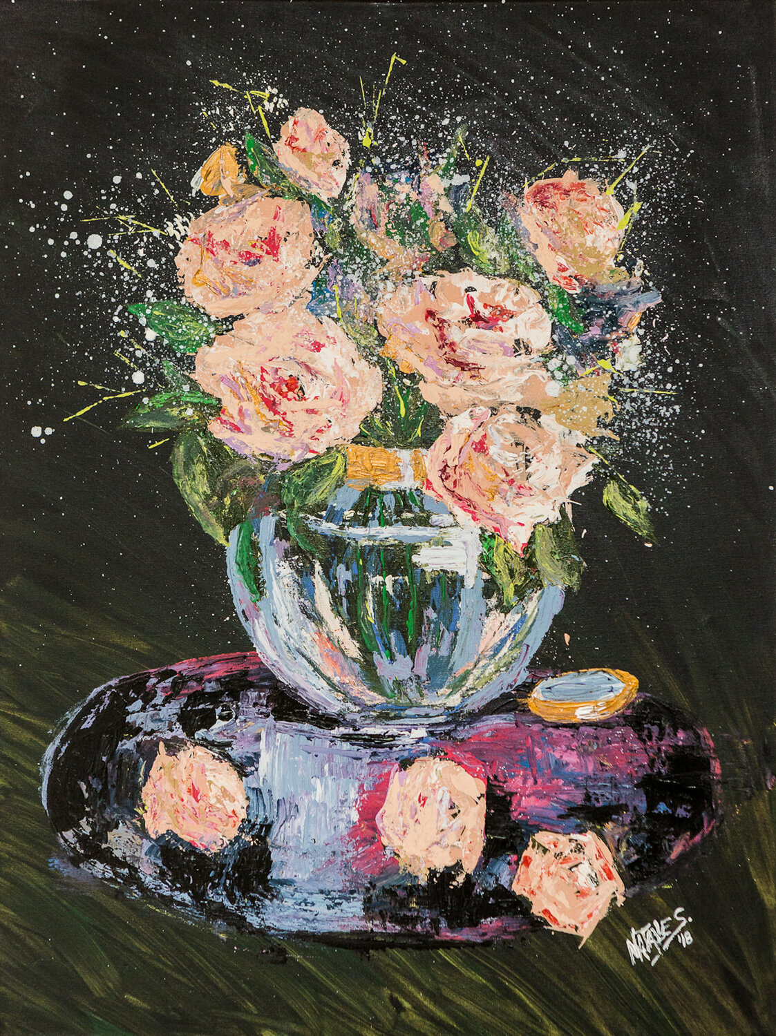 Blumenvase Natalie Schwarz Original painting for sale