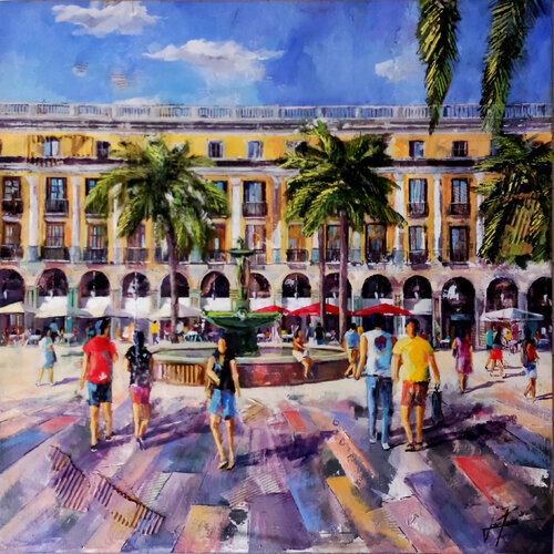 ESCENA PLAZA REAL BARCELONA by Josep Pozo, Painting for Sale on Select