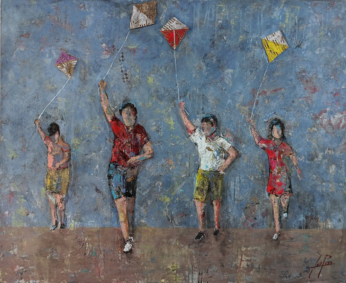 NIÑOS CON COMETAS by Josep Pozo, Painting for Sale on Select