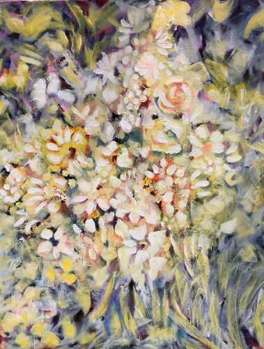 White floral abstract by Gita Kalishoek, Painting for Sale on Select
