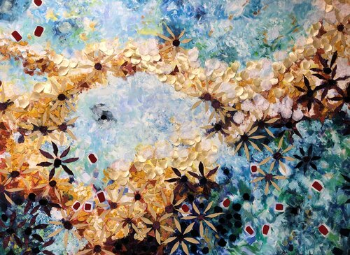 Golden flowers by Gita Kalishoek, Painting for Sale on Select